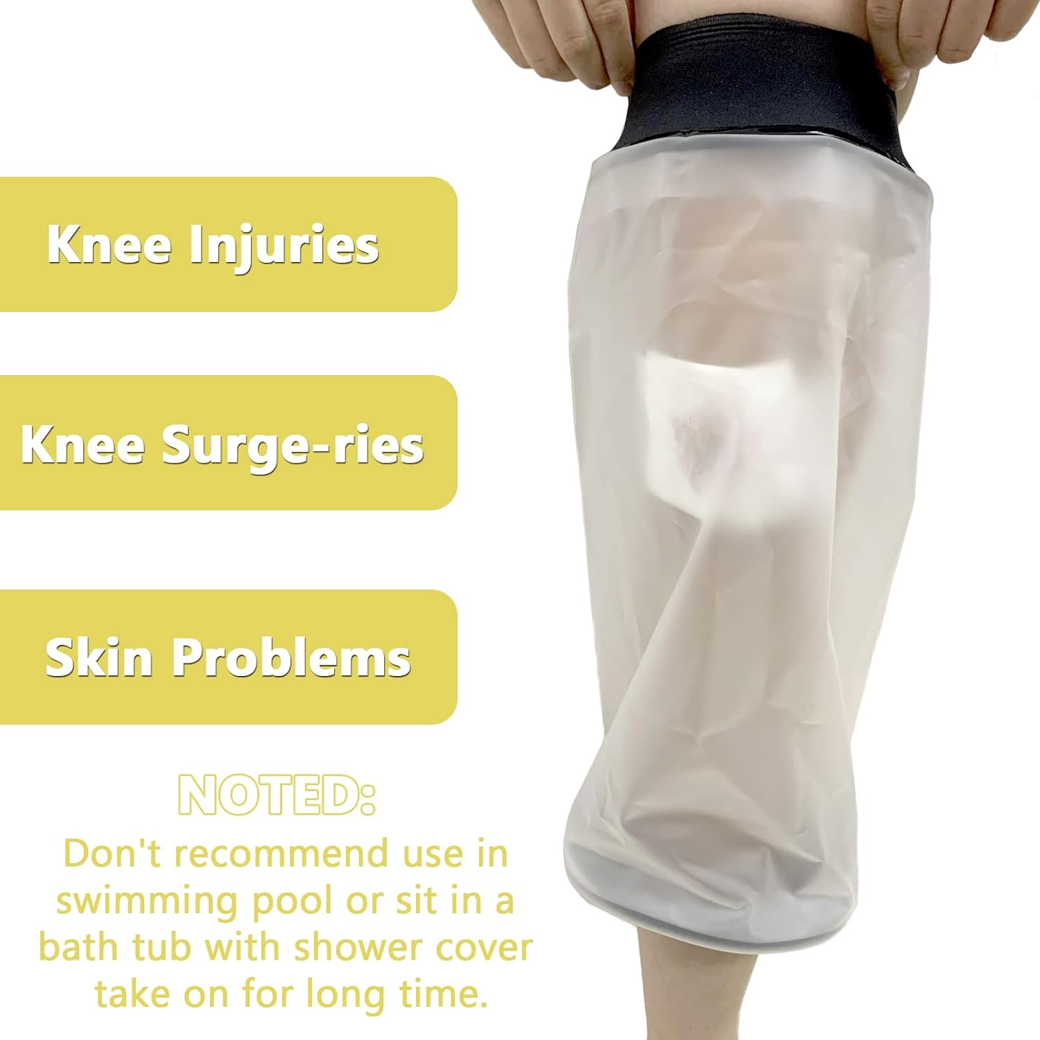 Knee Shower Cover, Adult Waterproof TPU Shower & Bath Bandage and Cast Protector for Knee Watertight Protection to Broken Knee Wound, Burns 100% Reusable(Black) image number 1