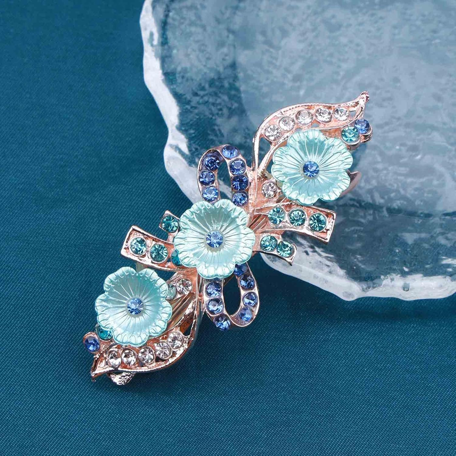 Yheakne Crystal Hair Clip Hair Clip Blue Rhinestone Hair Clip Bling Bridal Headpiece Decorative Headpiece Flower Bridal Hair Accessories for Women and Girls (Flower Blue) image number 6