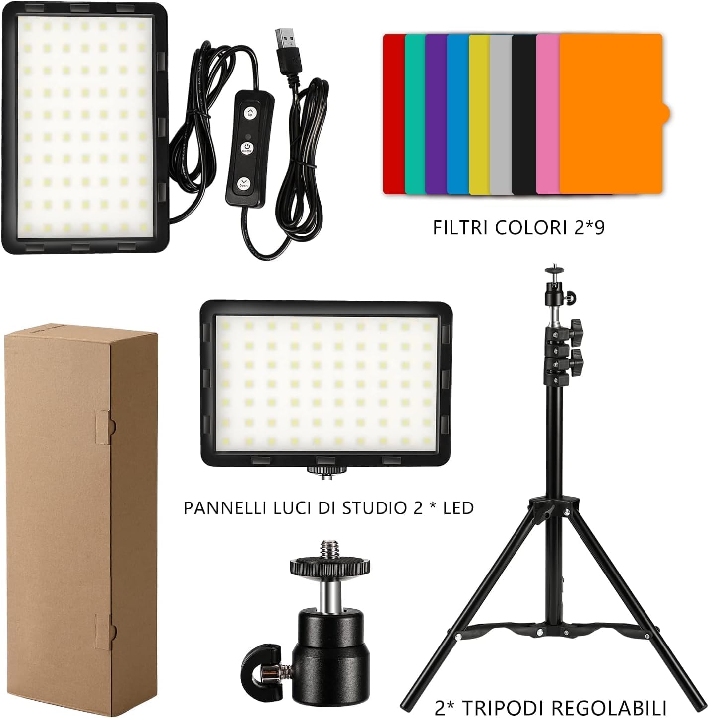 Studio Lighting Kit, 70 LED Dimmable Video Light with Color Filters for Photography, Streaming, Youtube Tiktok, Gaming, Conference, Portrait Shooting, Desktop Recording.