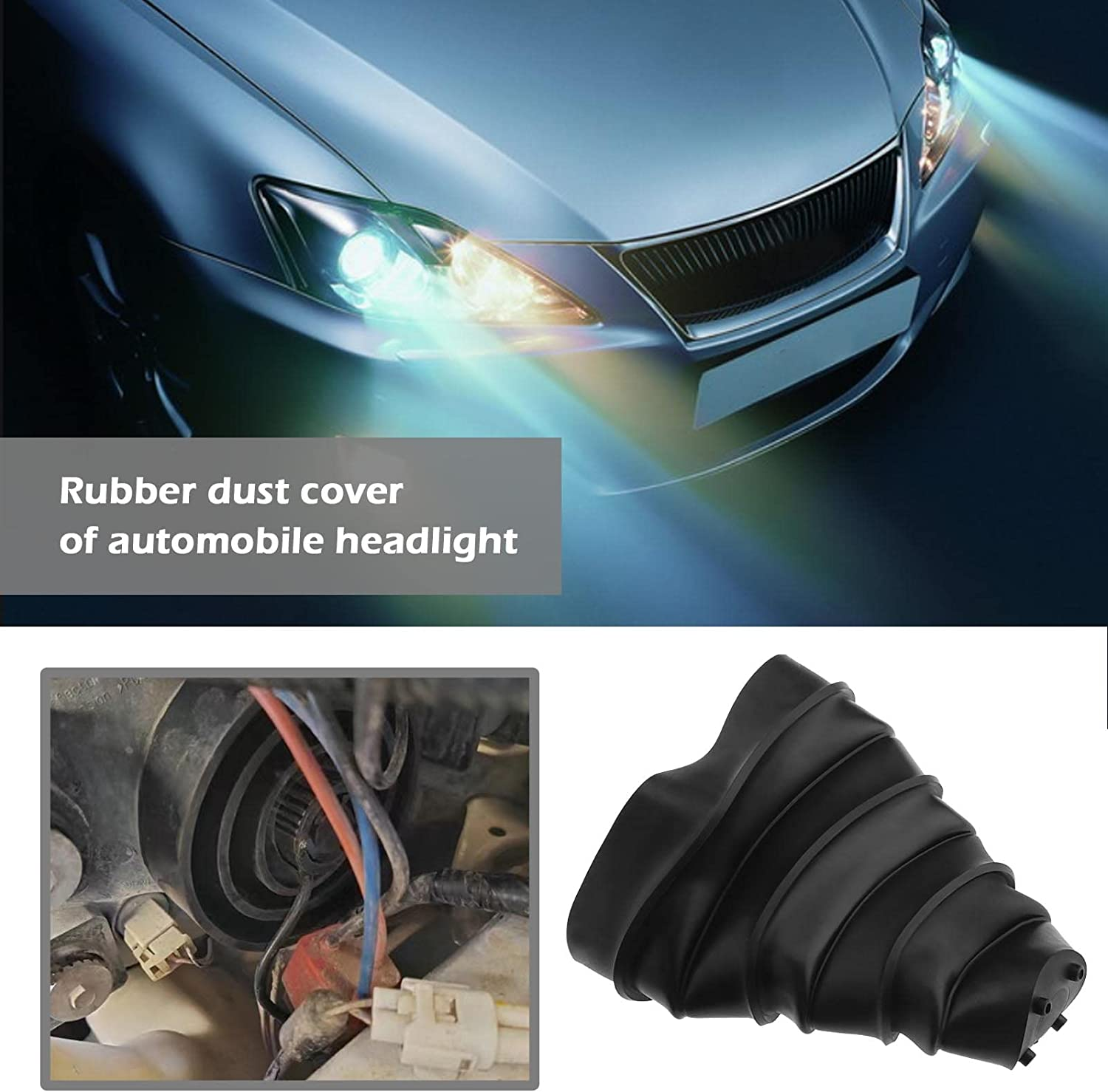 Emsea 2PCS Car LED Headlight Dust Covers 45-90Mm Rubber Seal Waterproof Dustproof Headlamp Cap Car Headlight Housing Shell Cap Black image number 6