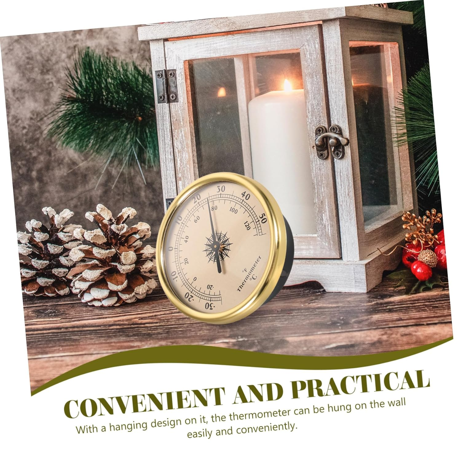 NOLITOY Wall Mount Temperature with Hanging Design Thermometer for Home Bedroom School Compact round Thermometer with Practical Temperature Range and Space Saving Weather Monitor