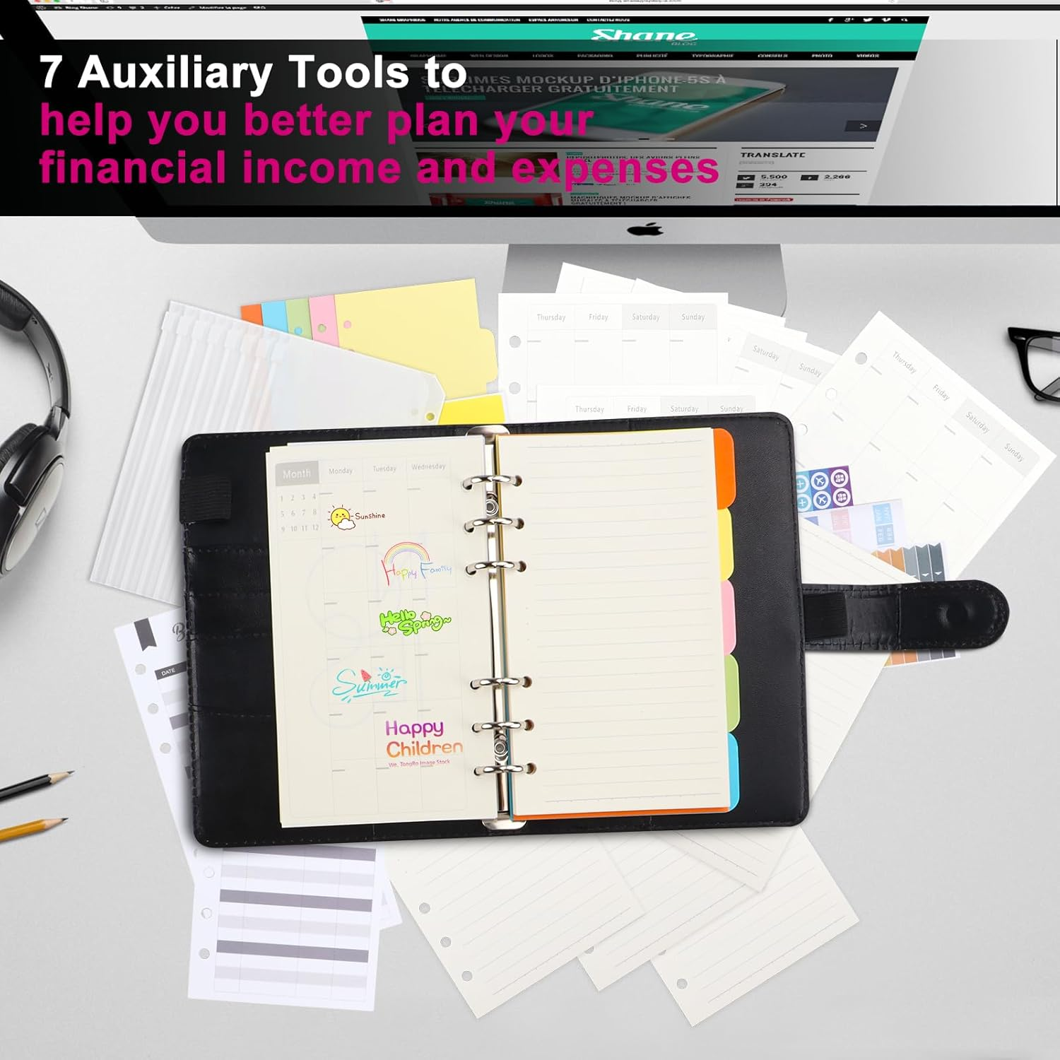 JUNART A6 Budget Binder with Cash Envelopes, Money Saving Binder Budget Wallet with Cash Binder Pocket, Budget Planner, Stickers, Budget Book for Teenager Student Adult(Black) image number 4