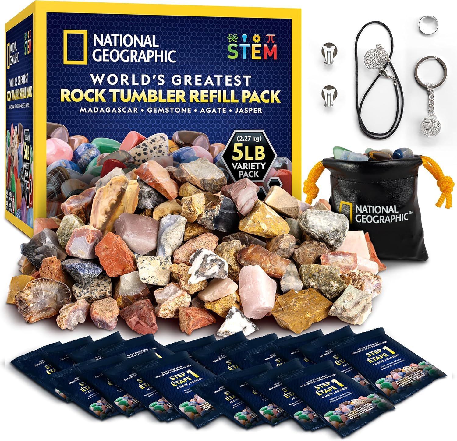 National Geographic Rock Tumbler Refill Kit - 2.26 Kg Mix of Rocks & Rough Gemstones for Tumbling, Rock Tumbler Supplies, Grit and Polish Refill image number 2
