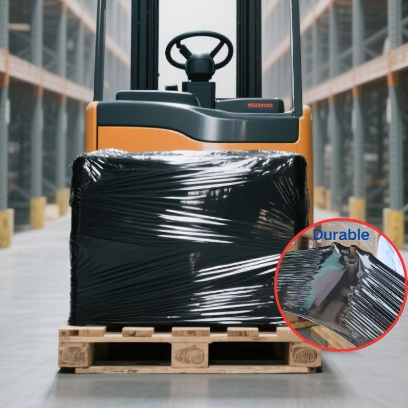 Stretch Film Roll, Industrial Shink Wrap 25Cm X 150M Wide Black Plastic Wrap for Pallet Wrapping Shipping Moving image number 1