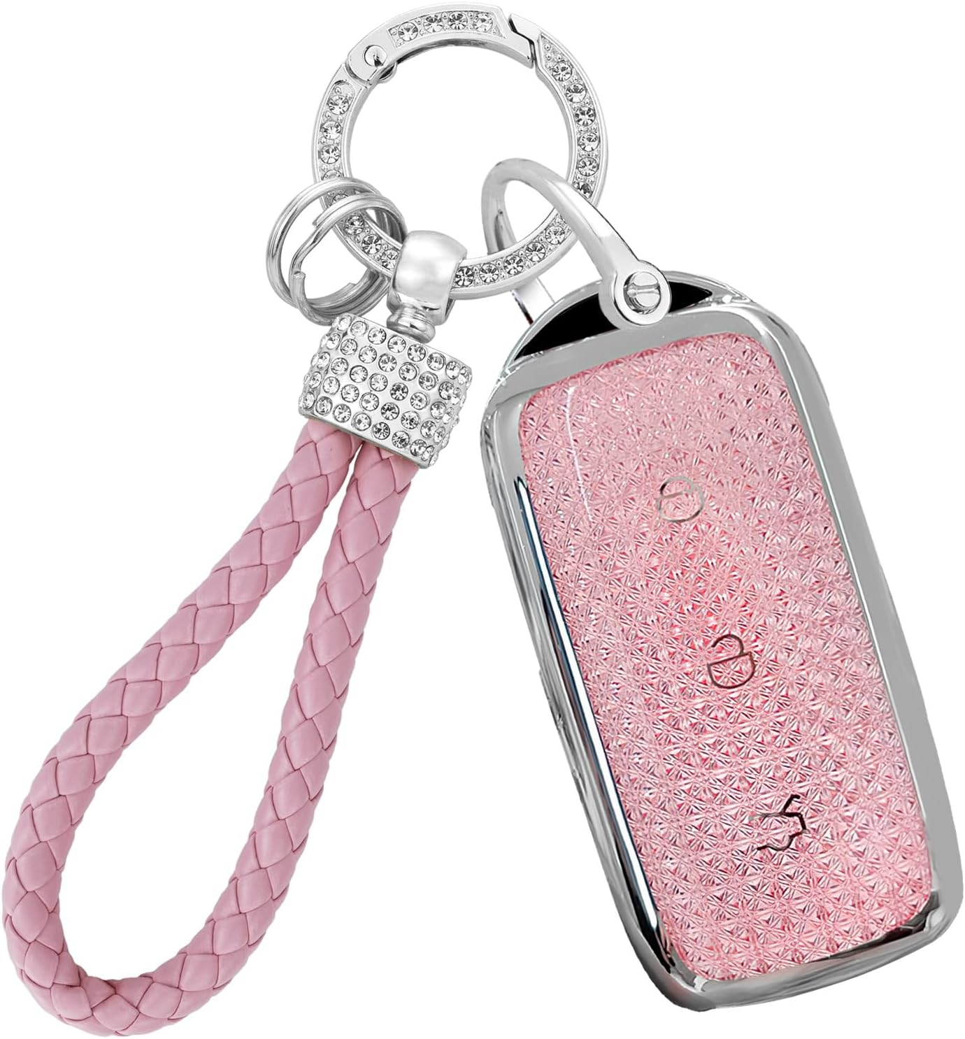 Ontto 3 Buttons TPU Car Key Fob Cover Fit for Geely Galaxy EX5 E5 Cityray L6 L7 EMI NO.1 Proton E.Mas 7 5 E8 Starry 8 Key Case Holder Keychain Shell Keyring Shining Decoration Accessories Pink 1