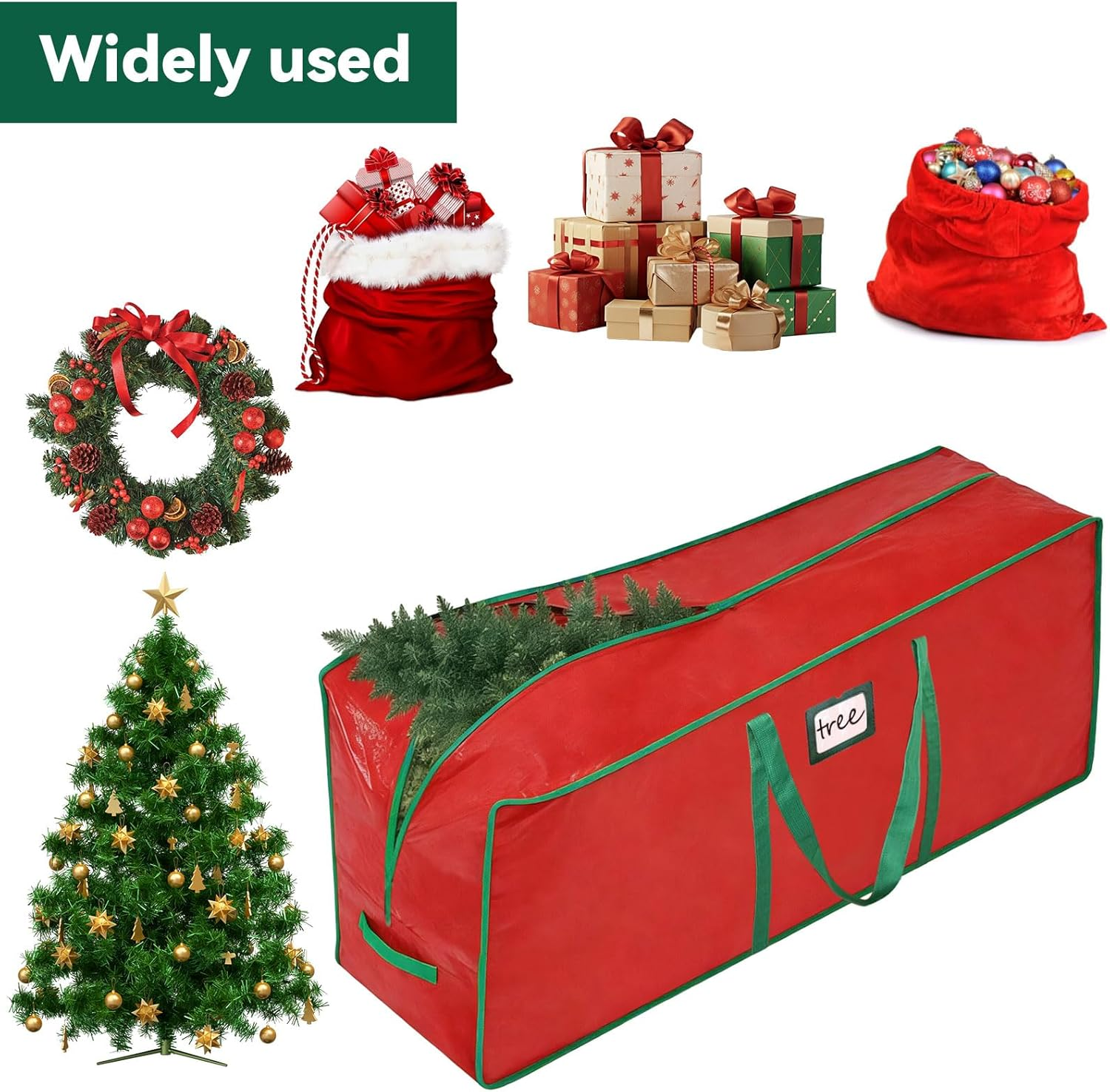 9 Ft Artificial Christmas Tree Storage Bag Container &ndash; Extra Large Heavy Duty Waterproof PE Material Storage Container with Reinforced Handles & Dual Zippers for Artificial Xmas Tree,165 X 40 X 76Cm image number 2