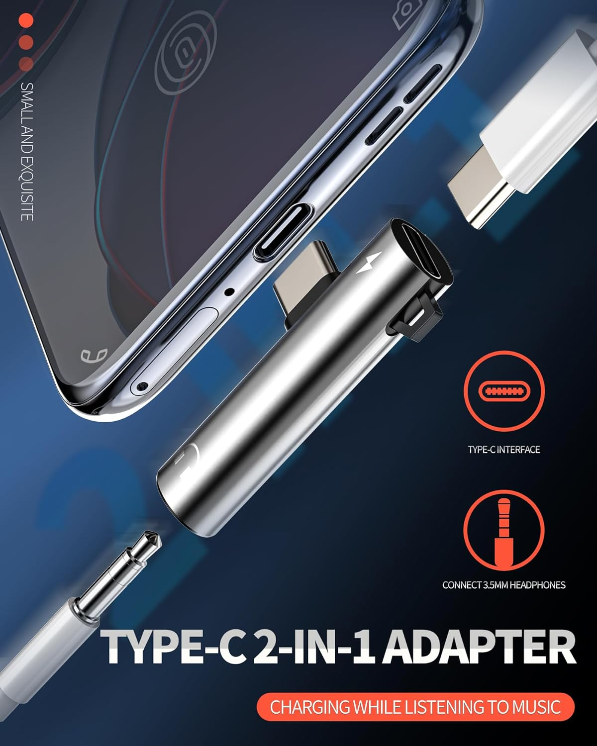 USB-C to 3.5Mm Splitter for Apple Iphone 15 Pro Max plus Charging Audio Headphone Adapter (2In1) DAC Type C Jack Charger Accessories Aux Cord Compatible for Samsung Galaxy Ipad 10、Air4/5、Mini6、3.5+Tp image number 4