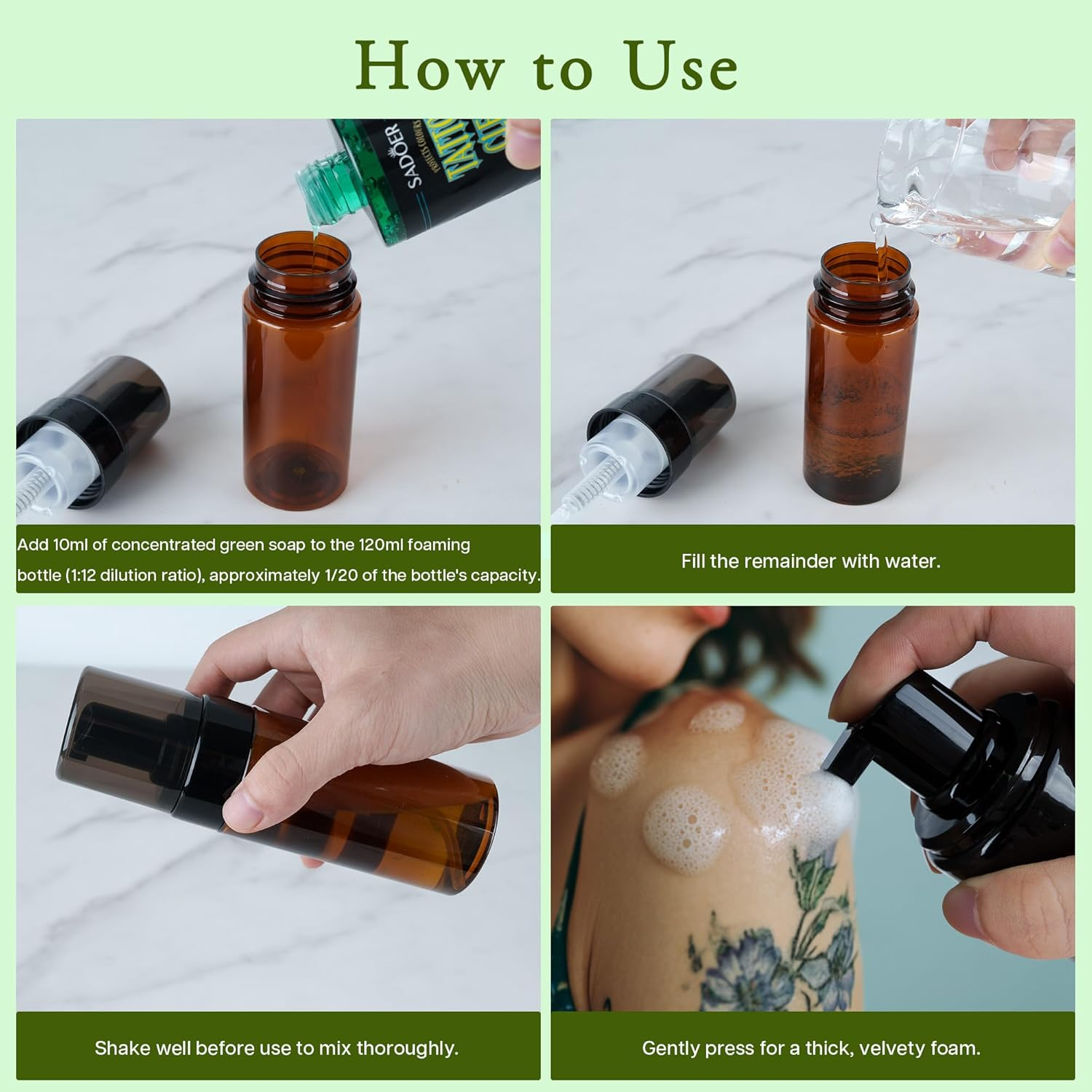 TINYLENS Green Soap Tattoo &ndash; Ultra-Concentrated Tattoo Soap 10Oz with Foaming Bottle, 1:10 Dilution for Artists, Aftercare & Equipment image number 3