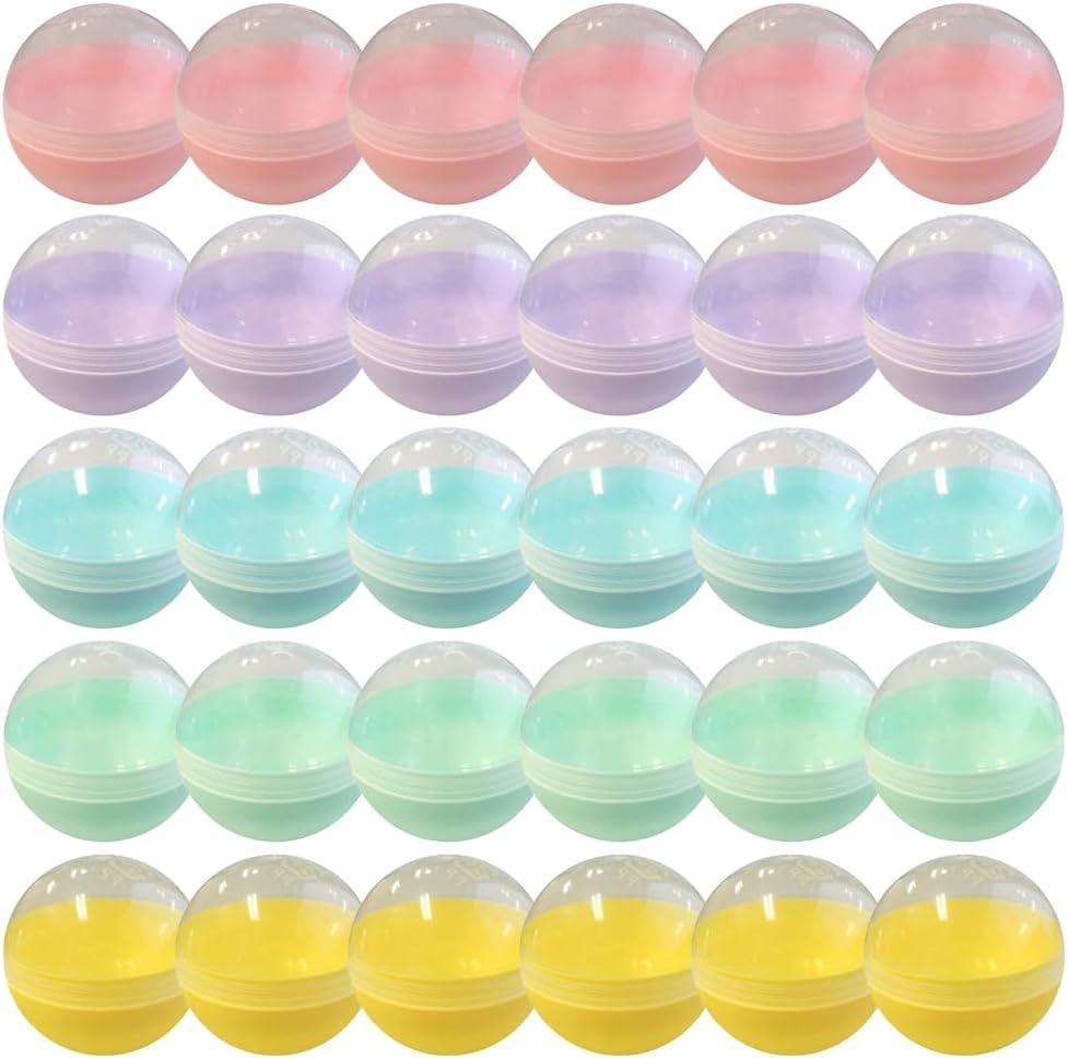 [50Pcs] 2.5" (65Mm) Empty Capsules Bulk 5 Colors Candy Capsule for Gumball Vending Toy Machines, Colorful Plastic Container Storage for Gashapon Toys, Small Containers Hidden Surprise for Kids Party image number 2