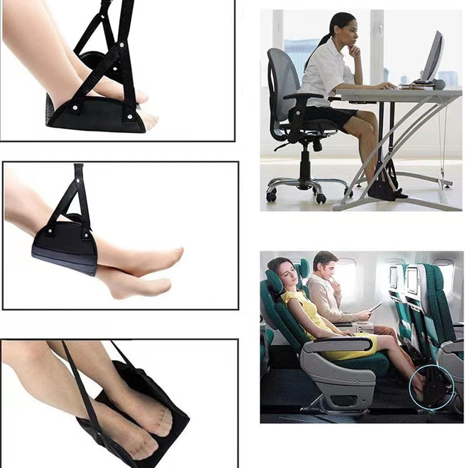 Foot Rest Cushion, Travel Foot Rest Adjustable Height, Prevent Swelling and Soreness, Provides Relaxation and Comfort, for Plane/Train/Bus/Office（Black） image number 4