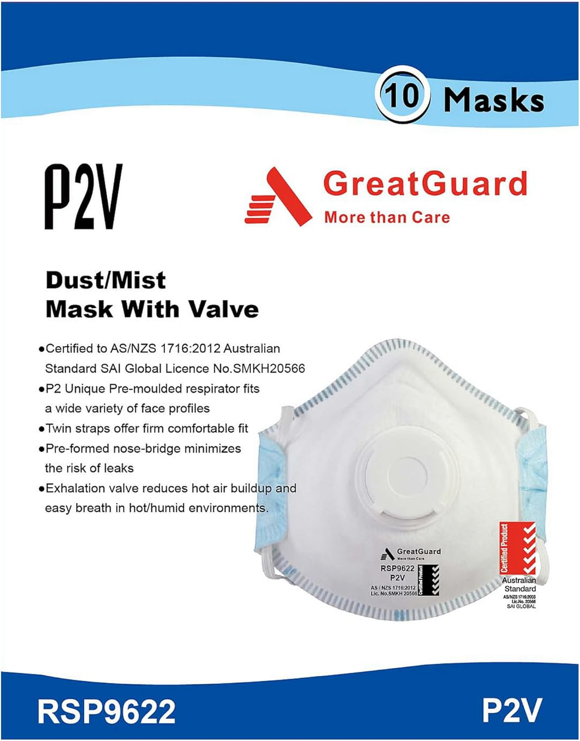 P2 Face Mask Respirator Particulate Disposable Respirator P2 Valved Dust Mask 10 Pack for WOODWORKING PAINTING WELDING GRINDING SANDING RESPIRATOR