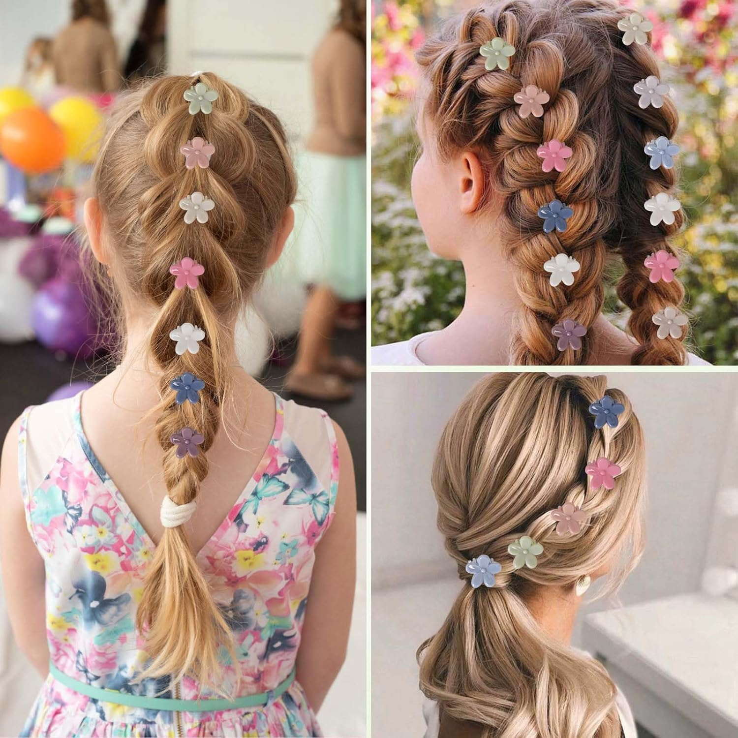 Pack of 50 Small Flower Hair Clips, Small Claw Clip, Colourful Mini Flower Hair Clips, Matte Non-Slip Hair Clips, Mini Hair Clip, Hair Accessories, for Children, Girls, Women