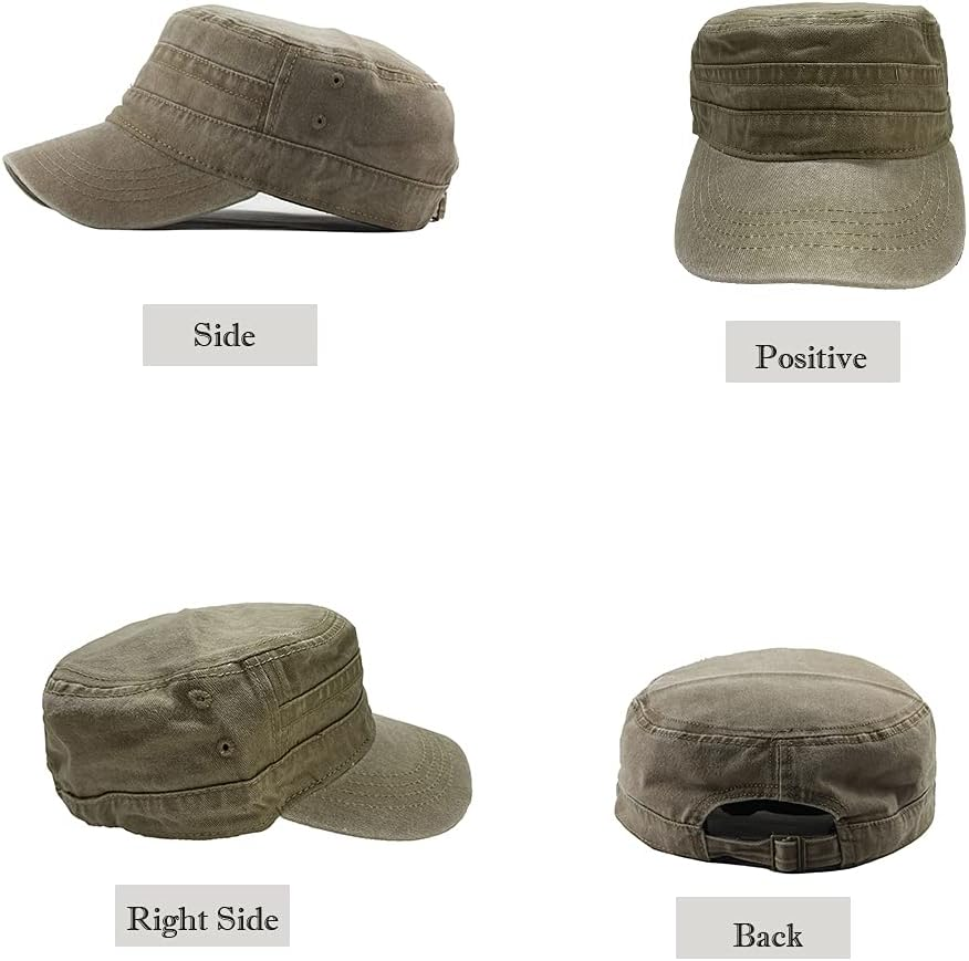 YULOONG Military Cap Vintage Army Caps Washed Cotton Flat Top Cap Outdoor Sunhat image number 5
