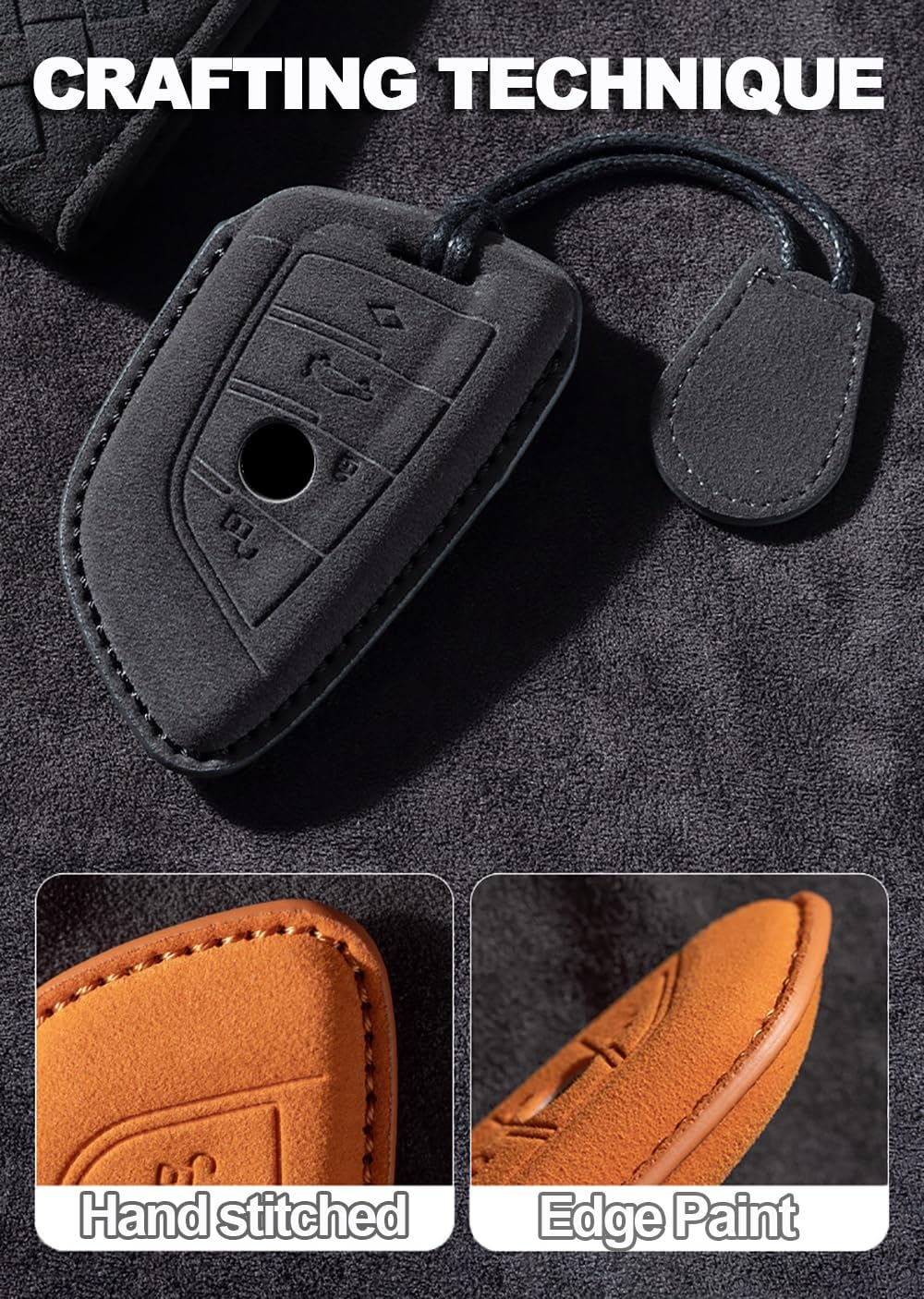 Ontto Suede Car Key Fob Cover Fit for BMW 2 3 5 6 7 8 Series X1 X2 X3 X4 X5 X6 X7 Z4 G29 G20 G32 GT G11 F39 Leather Smart Key Case Keyring Shell Key Holder Keychain Styling Accessories Black 2 image number 4