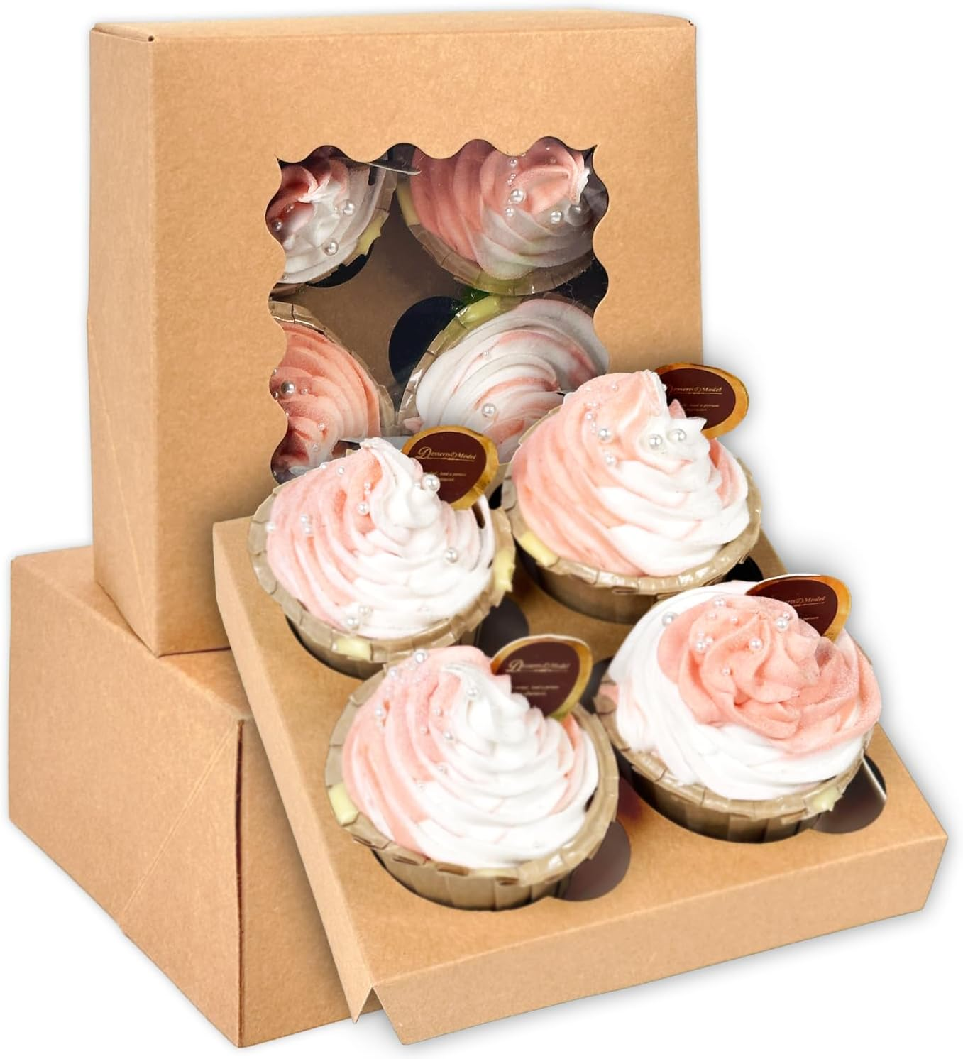 Qiqee Black 4 Cupcake Boxes with Window 12 Packs Cupcake Box 16X16X7.6Cm Bakery Boxes for Cupcakes Carrier, Cupcake Containers (6.3"X6.3"X3" Inch, Auto-Pop Up) image number 4