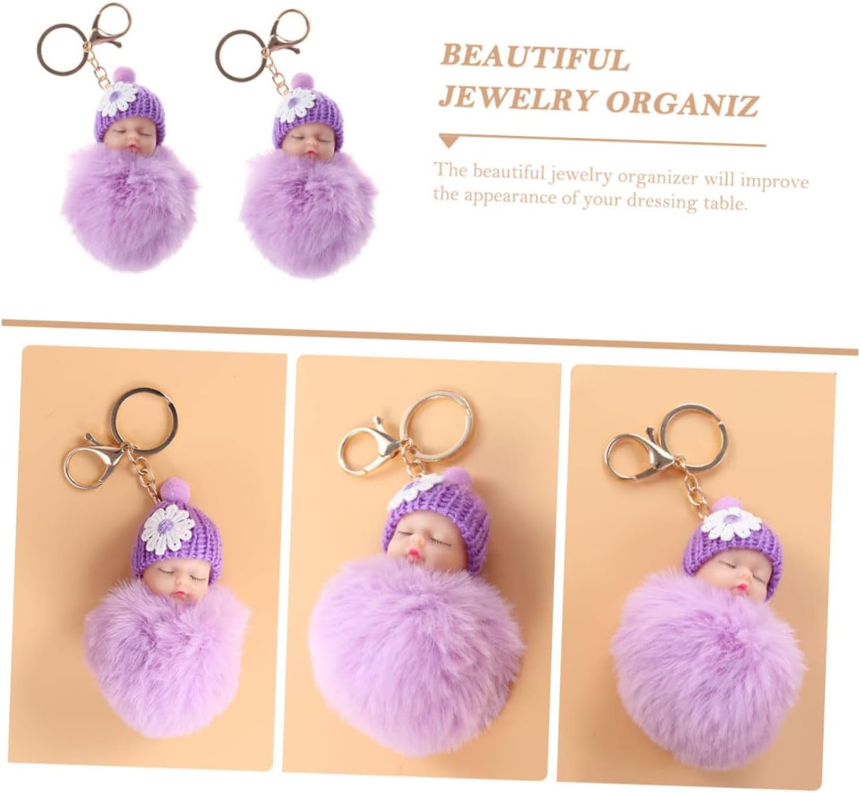 FOYTOKI 2Pcs Stylish Plushie Keychain Keyring Pompom Decor Decorative Bag Pendant Cartoon Charm - Pink image number 6