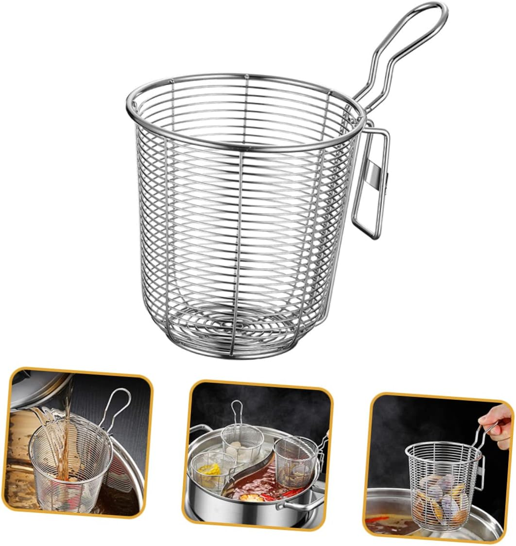 Operitacx Mesh Pasta Basket Stainless Steel Mesh Spider Strainer for Pasta Ramen Noodles Dumpling Deep Fried Food image number 1