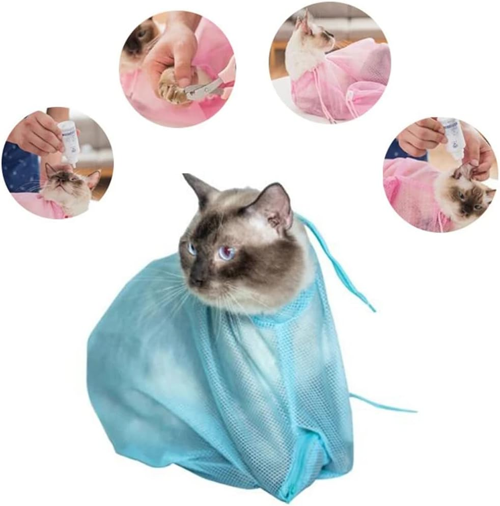 Mesh Cat Grooming Bath Bag Cat Supplies Washing Bags Pet Bathing Nail Trimm AU Pink image number 3