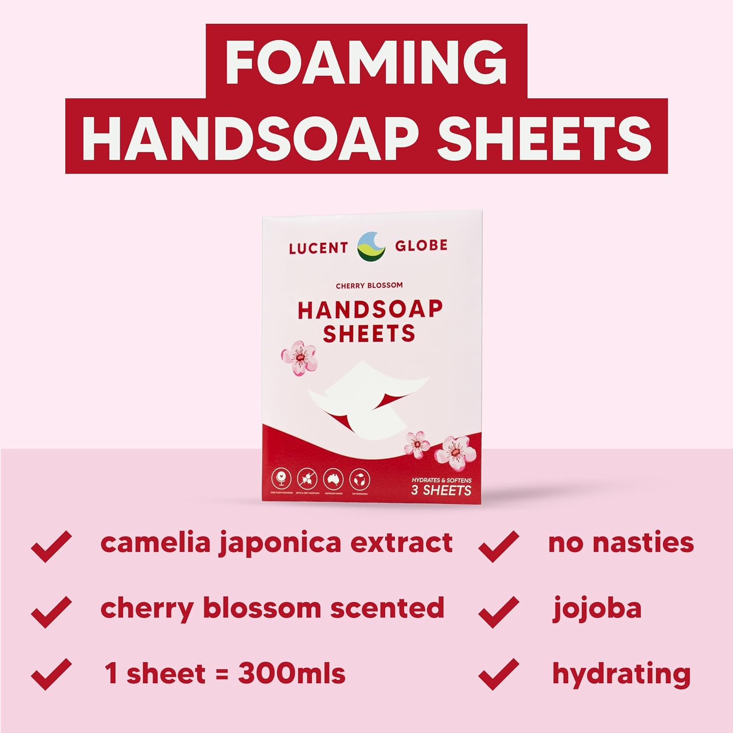 Lucent Globe Foaming Hand Soap Sheets - Foaming Hand Soap Refill. Fresh Cherry Blossom Scent. image number 1