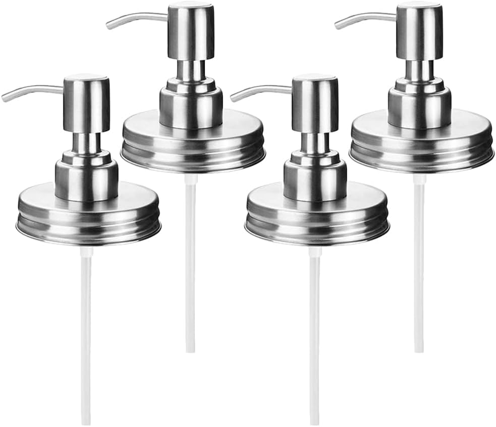 Alipis 4Pcs Soap Dispenser Pump Head Stainless Steel Mason Jar Pump Lid for 70Mm Jars Ideal for Kitchen and Bathroom Use Rust-Resistant and Easy to Operate image number 2