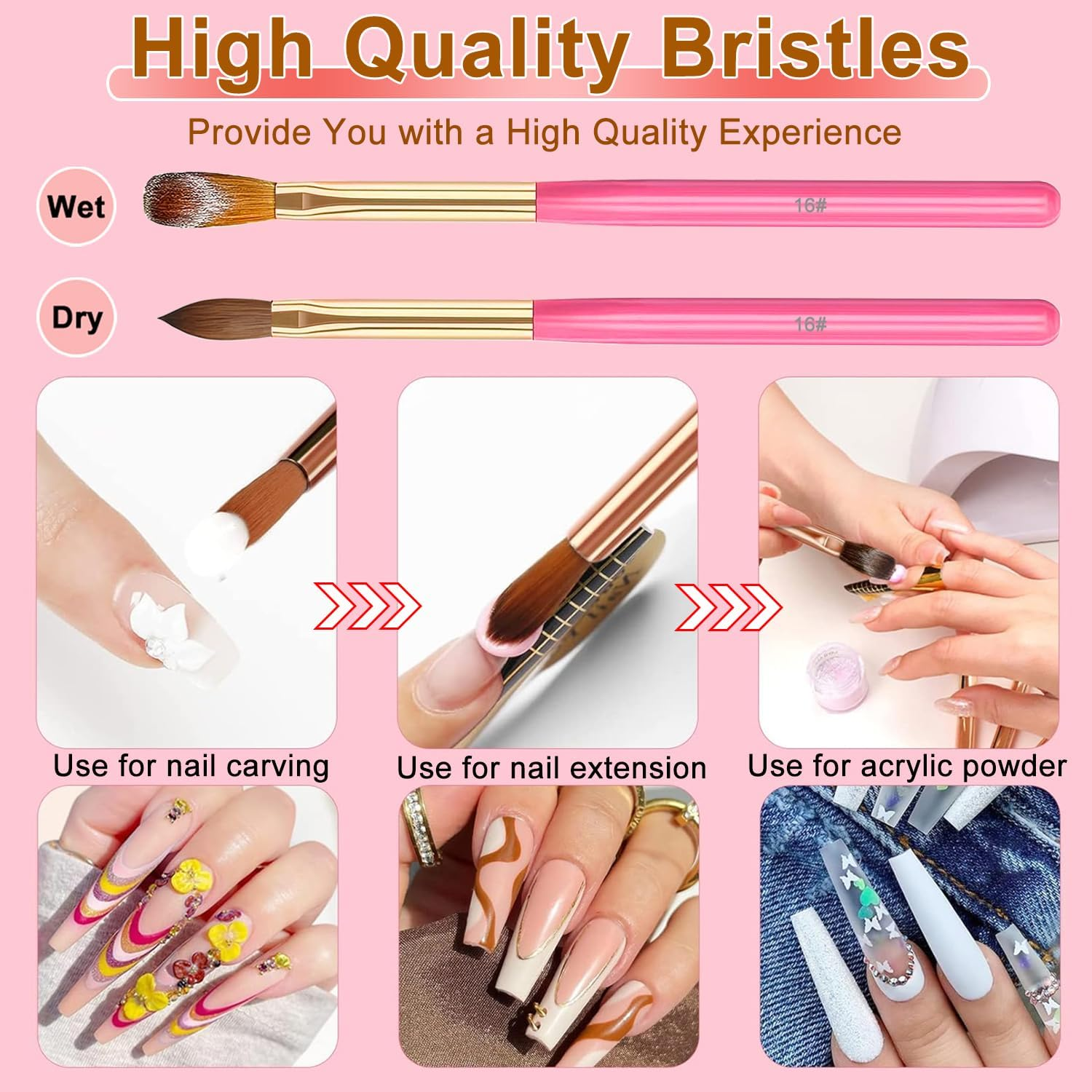 MUSILAN 5Pcs Acrylic Nail Brush Set, Multifunctional Nail Brushes, Nylon Bristles, Plastic Handle, Other Color, Ideal for Professionals and Beginners, Size 12/14/16/18/20 image number 2