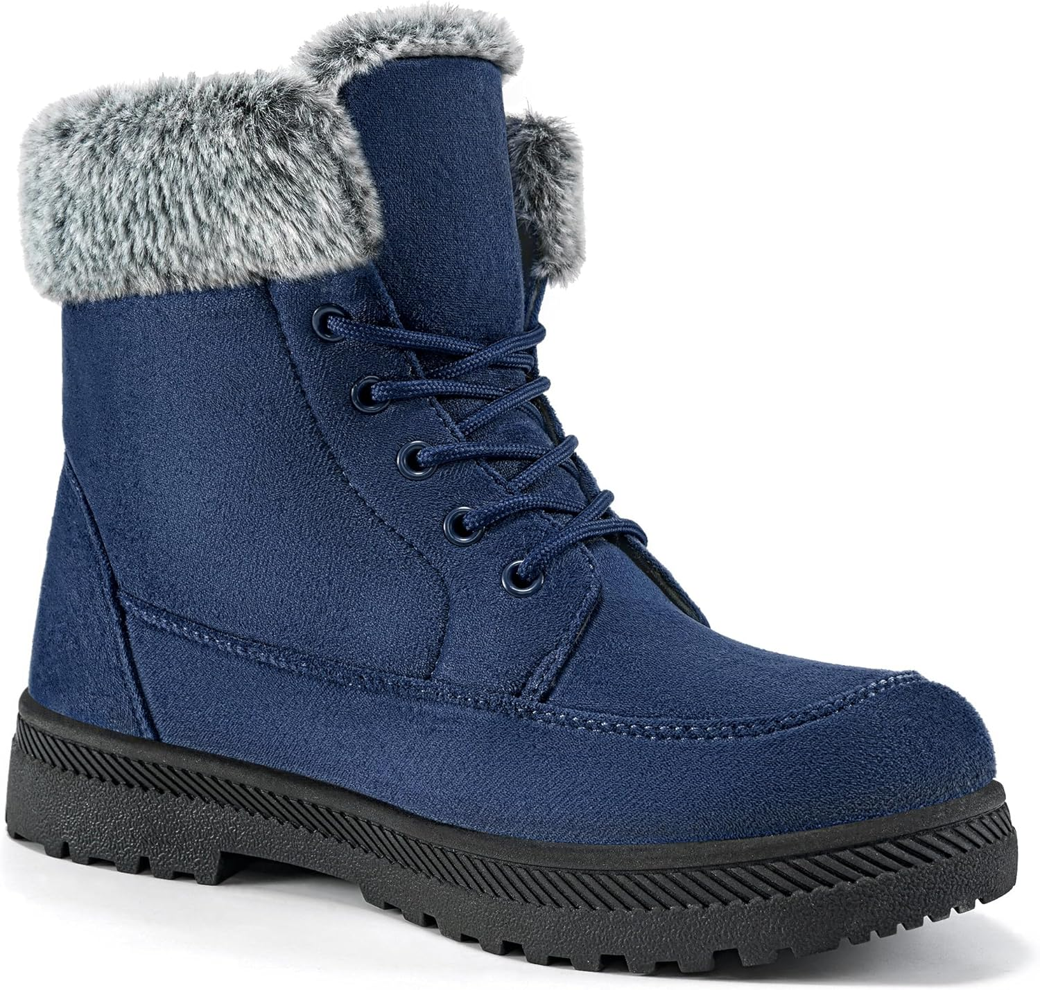 Alicegana Women'S Cotton Warm Fur Snow Winter Lace up Flat Cute plus Size Comfortable Ankle Platform Boots