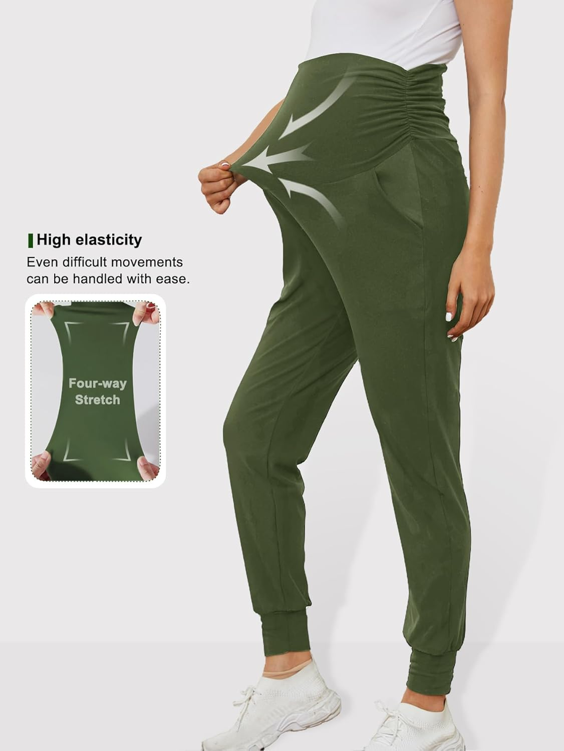 PARNIXS Women'S Maternity Workout Leggings over the Belly Pregnancy Yoga Pants with Pockets Soft Activewear Yoga Pregnancy Pant（2-Piece Set） image number 7