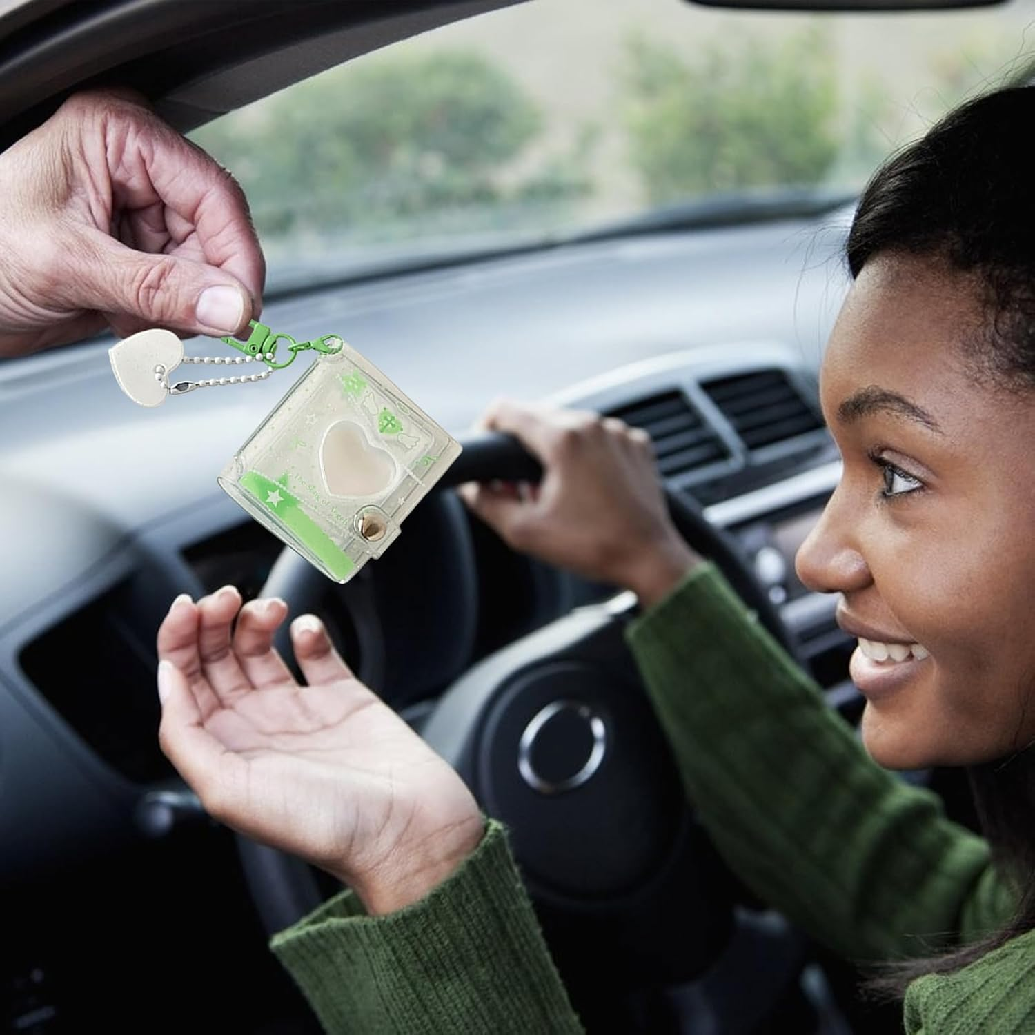 Keychain Picture Holder - Handmade Small Heart Keyring | 2 Inch Photo Album with Keychain | for Wedding Graduation Birthday Travel Office School Luggage Bags Backpack Handbag - Black image number 6