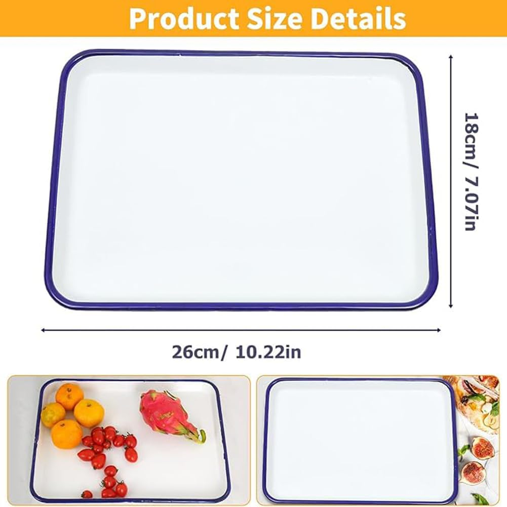 Enamel Oblong Tray - Pie Dish Container, Rectangular Plate for Fruit, Vegetable, Cake, Lasagna - Baking Pan for Oven, Stove, Dishwasher - Laboratory and Restaurant Use image number 1