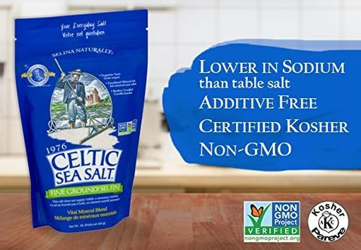 Light Grey Celtic Sea Salt 1 Pound Resealable Bag &ndash; Additive-Free, Delicious Sea Salt, Perfect for Cooking, Baking and More - Gluten-Free, Non-Gmo Verified, Kosher and Paleo-Friendly