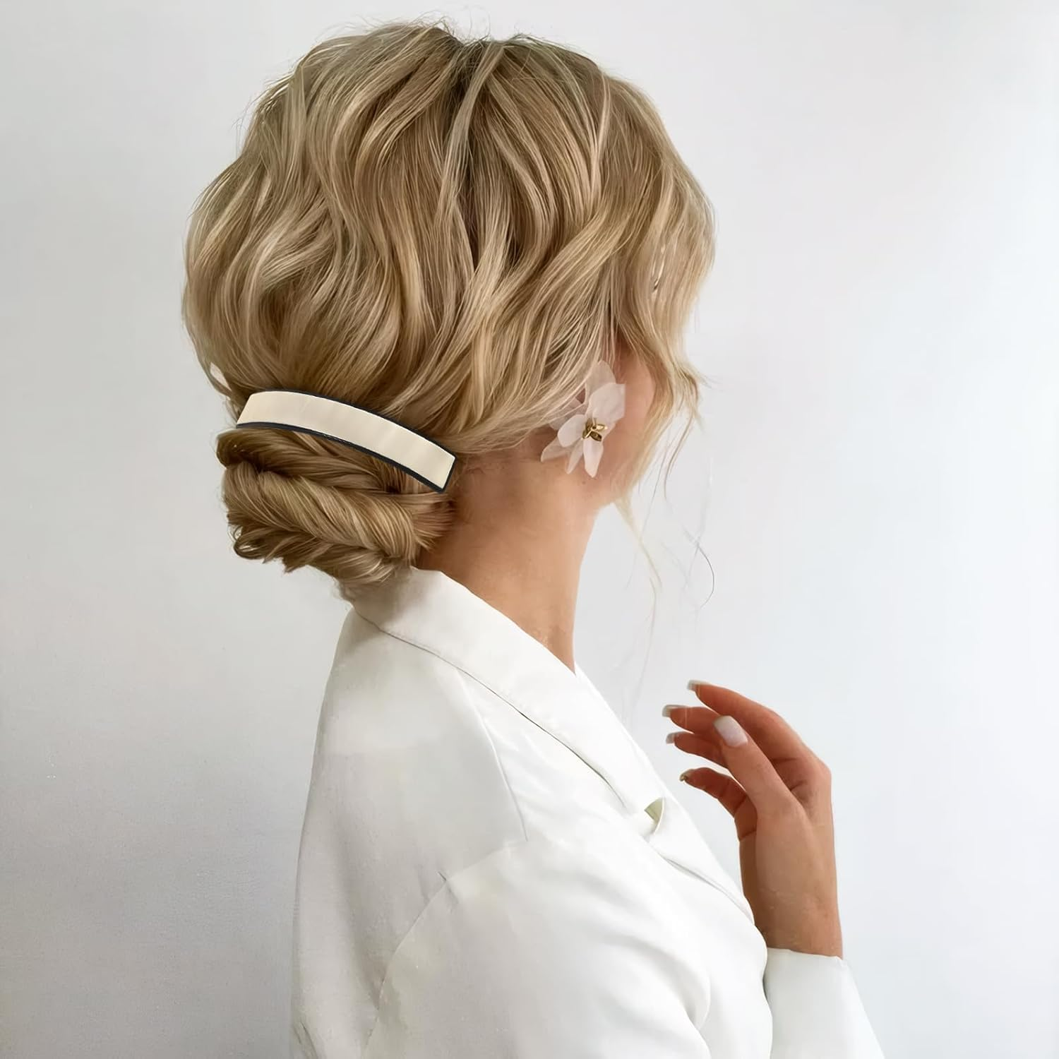 Pack of 3 French Hair Clips for Women, Automatic Large Classic, French Stylish Hair Clip, for Fine Hair and Medium Thick Hair (Pink, White, Black) image number 2