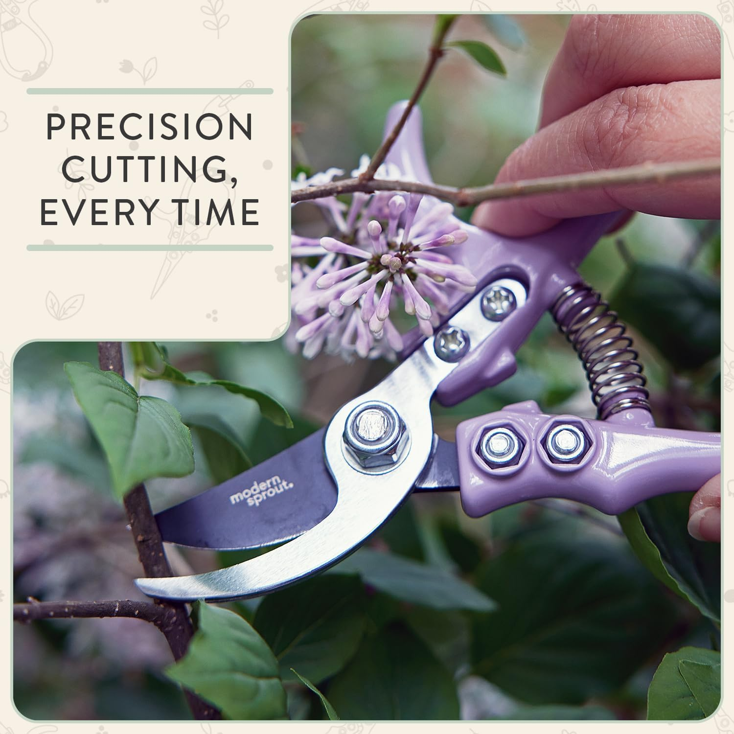 Modern Sprout Hand Pruners - Lightweight Pruning Shears W/Easy Lock- Gardening Scissors - Bypass Sharp Carbon Steel Blade - Rust Resistant - Garden Tools - Reusable Holster - Sage - Chartreuse image number 7