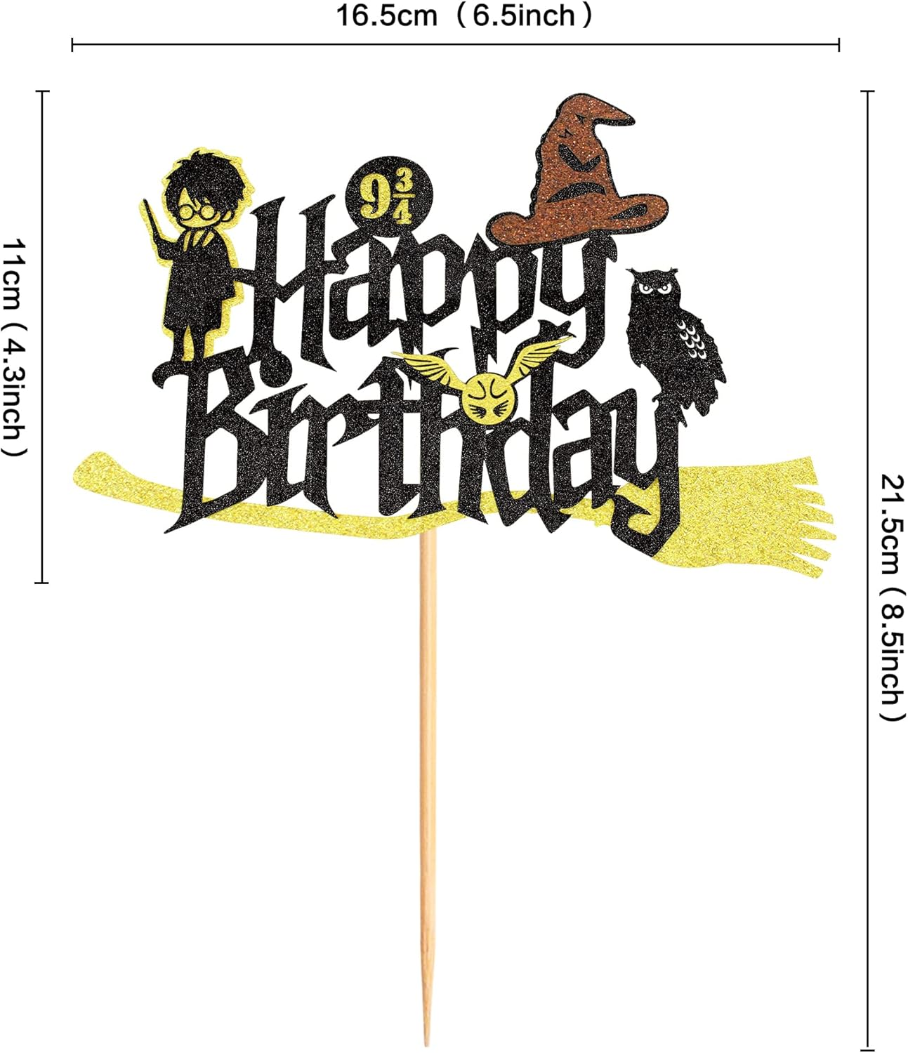 1Pc Glitter Black Magical Wizard Inspired Cake Topper Happy Birthday Cake Topper Pick for Magic Theme Party Supplies - Wizard-3 image number 5