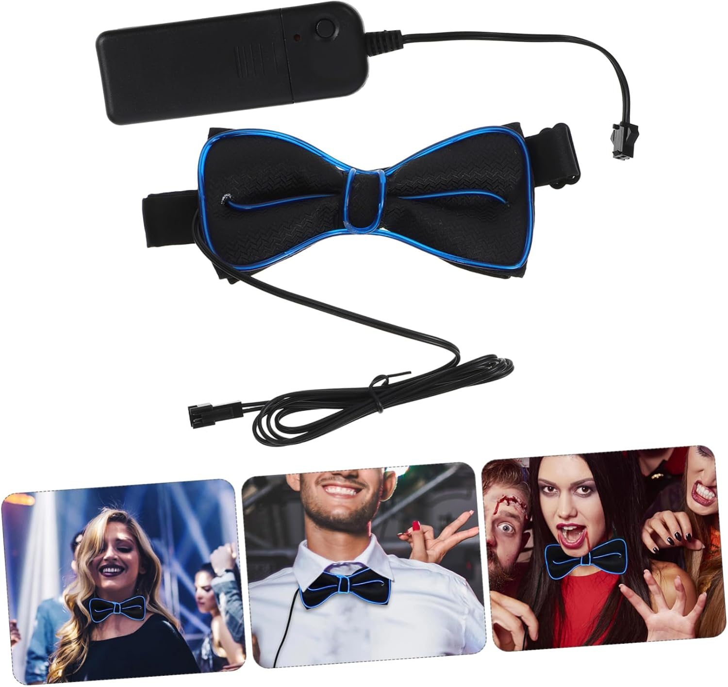 Alipis Party Flashing Bow Tie Led Glowing Tie Collar Party Performance Dark Blue image number 2