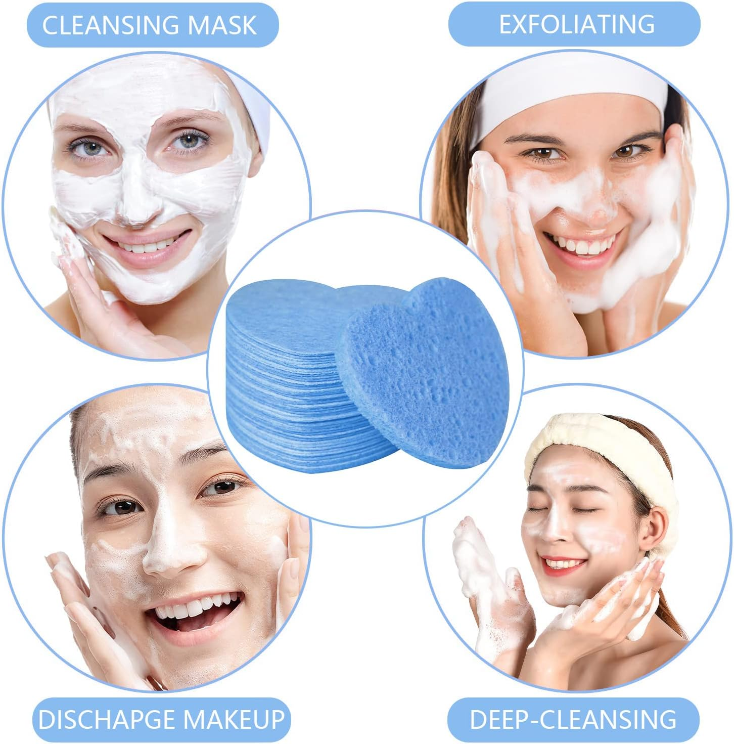 50-Count Facial Sponges Compressed, 100% Natural Cellulose Face Sponge Professional Cosmetic Spa Sponges for Face Cleansing, Exfoliating Mask, Makeup Removal for Travel and Home, Blue - 100- Pack Pink image number 5