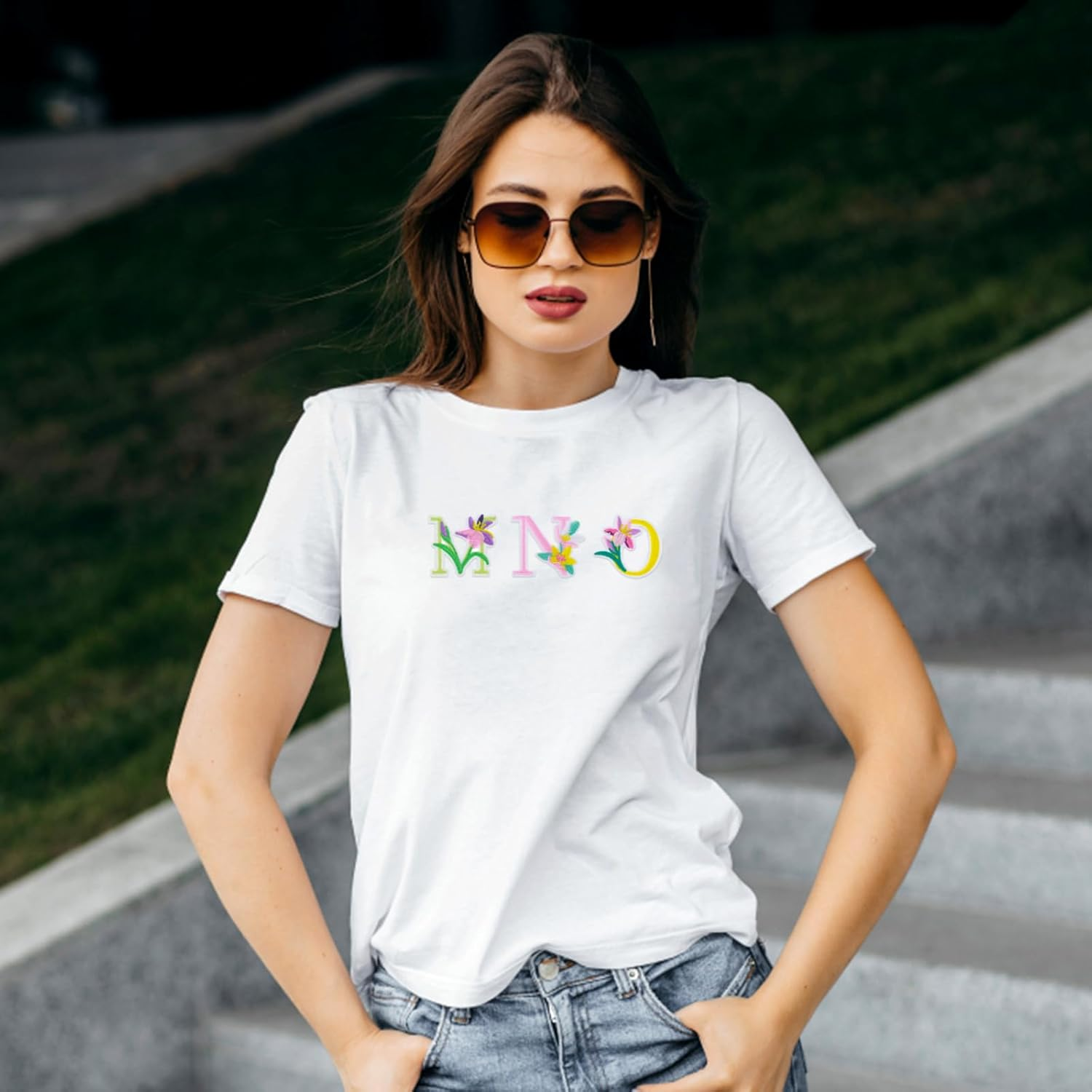 Yolev Iron on Letter Patches, 2 Sets (52 Pieces) A-Z Flower Embroidery Alphabet Patches Glitter Alphabet Patches Sew Embroidered Patches, Alphabet Patches for Clothing image number 6