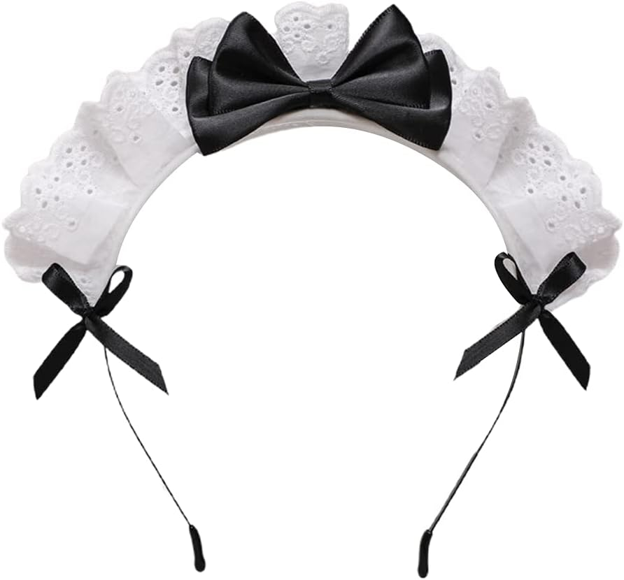 Black Women Girls Lolita Headband Lace Bow Hair Band Maid Anime Cosplay Headwear Ribbon Bowknot Cute Hair Band Party Hair Accessories Headbands image number 4