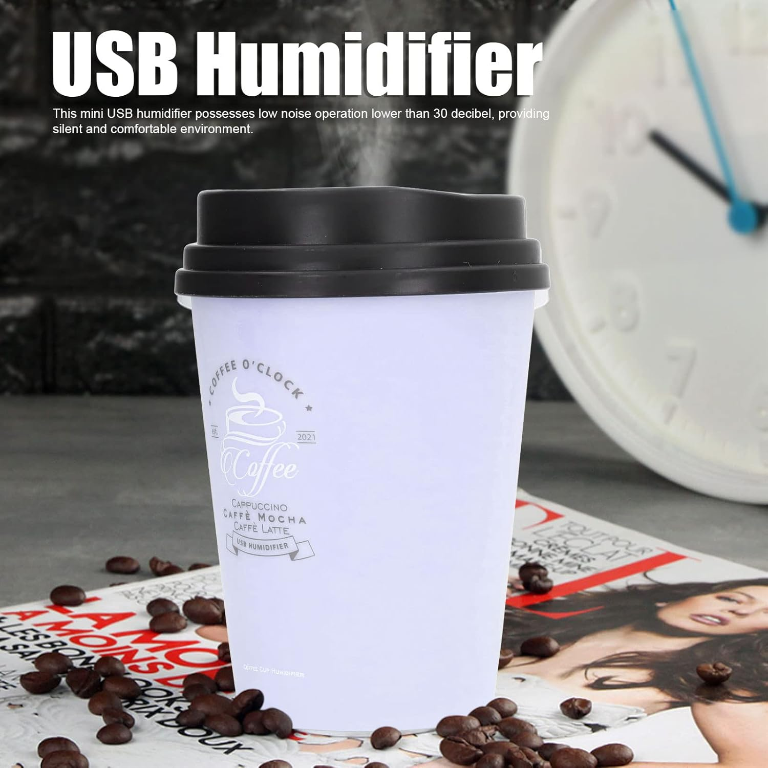 Humidifiers for Bedroom, 300Ml Cool Mist Humidifiers, USB Mini Cute Coffee Cup Humidifier, Car Humidifier, Purple Desk Humidifier, Small Humidifier, Low Noise, Auto Shut-Off for Plant, Office(Purple) image number 3