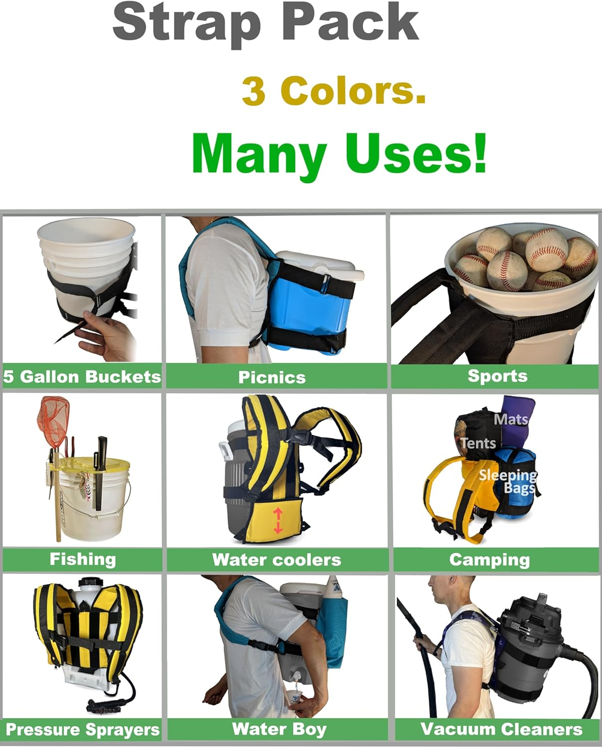 Strap Pack Backpack for 5 Gallon Buckets for Fishing, Picking Apples and Sports image number 2