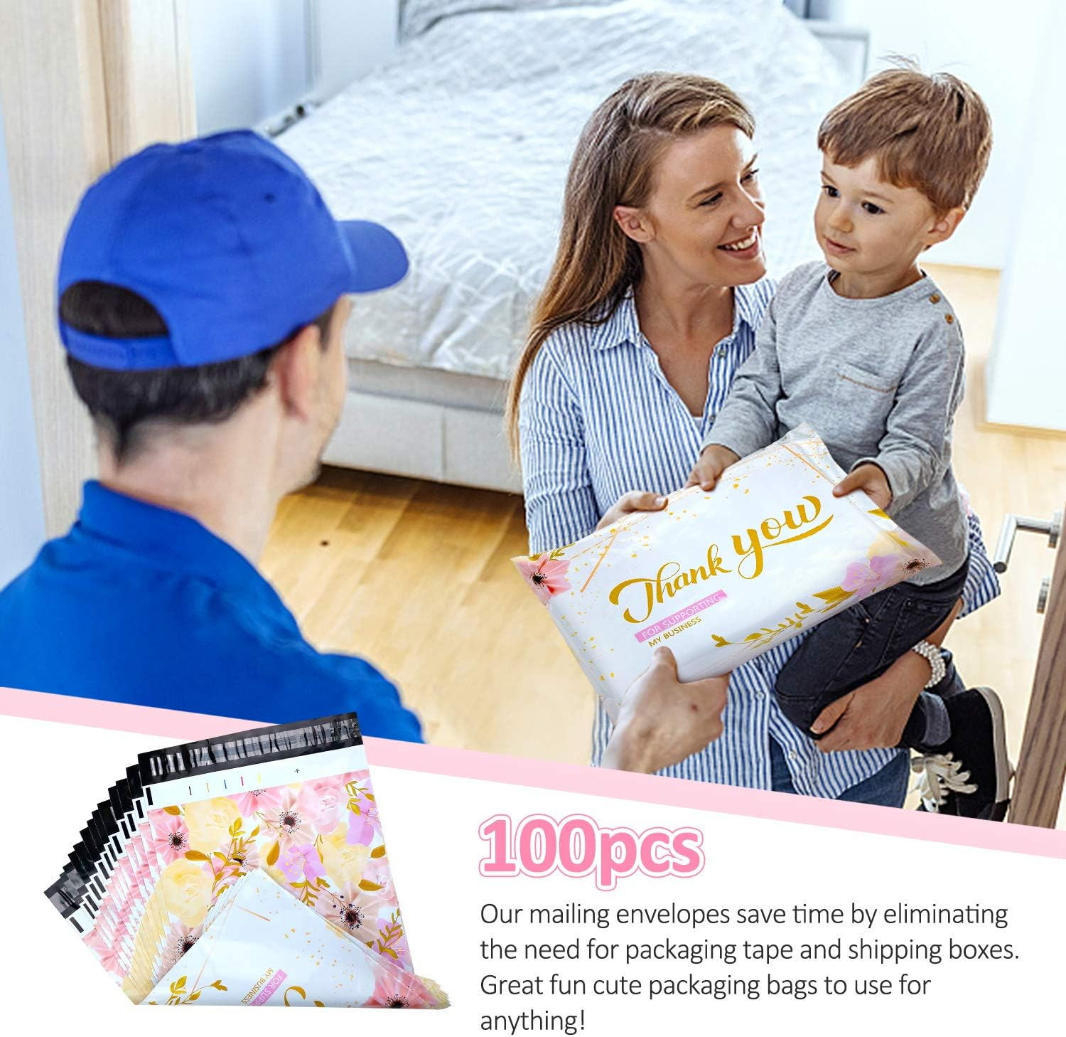 100 Pack Poly Mailers 10X13, Cute Packaging Envelope Mailers Polymailers Packaging for Small Business, Shipping Bags for Clothing Boutique Supplies with Self Seal Strip (Thank You) - Cow image number 7