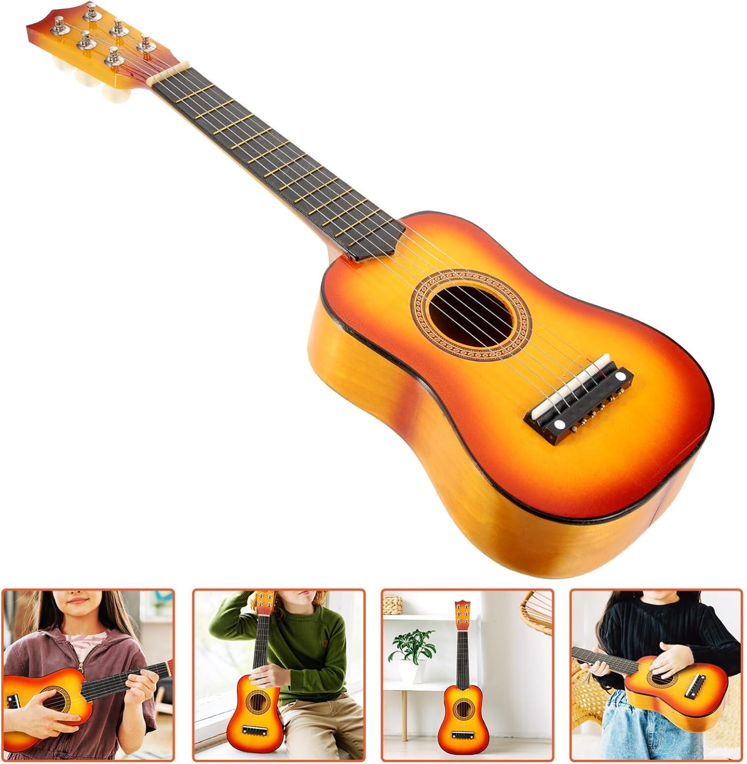 Veemoon 21 Inch Kids Acoustic Guitar 6 String Wooden Small Guitar Beginner Guitar Instrument (Sun Color)