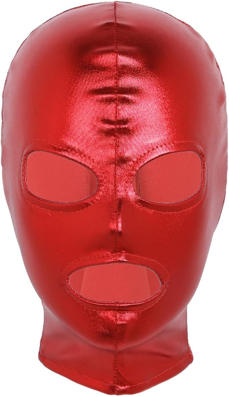 Unisex Adult Headgear Latex Smooth Metal Open Eyes Mouth Full Face Mask Hood Cosplay Clothing image number 1
