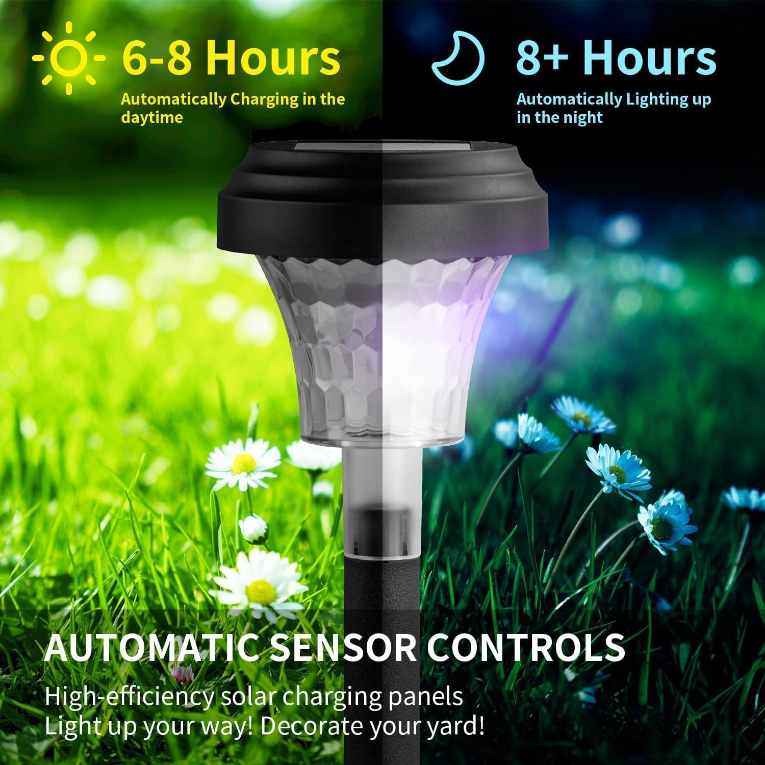 Iesooy Solar Lights Outdoor: 8 Pack RGB Color+Warm White LED Outdoor Solar Lights, IP65 Waterproof, Solar Powered Garden Lights for Landscape Pathway Garden Porch Yard Pool image number 5