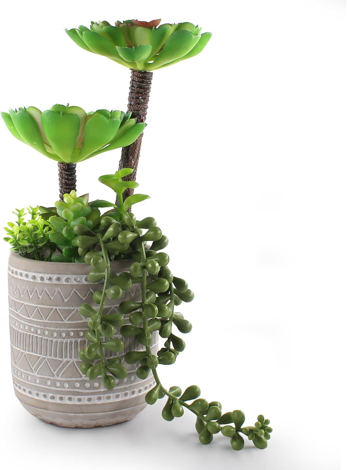 Artificial Succulents 11 Inch Fake Green Plants Premium Realistic Textured Faux Succulents String of Pearls Potted Ceramic Plant for Home Decor Table Centerpiece ﻿