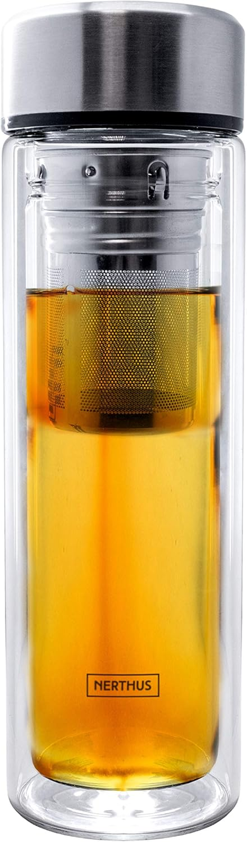 Nerthus FIH 664 Filter 350 ML, Insulated with Double Wall, Infuser Bottle, Flask, Travel Mug, Teapot, 0.35 L, Glass