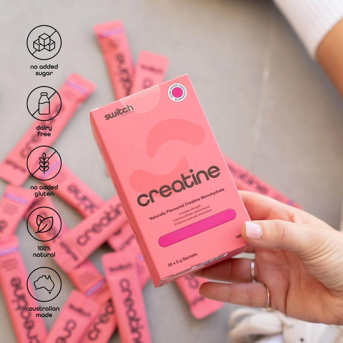 Switch Nutrition Flavoured Creatine Sachet Box, 20 Sachets, Assorted Flavours, Creatine Monohydrate, 5G per Serve, Supports Strength and Power image number 1