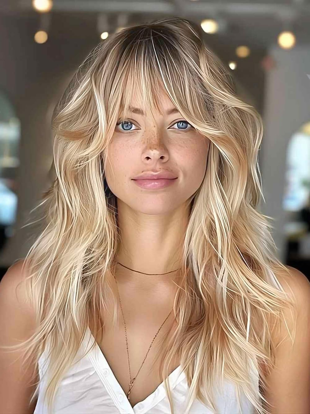 PORSMEER Women'S Wig Medium Length Wavy Wigs Black with Bangs for Women, Natural Curly Synthetic Hair Wig, Everyday Anime Cosplay Costume Party Halloween Carnival, Black Wig 45 Cm