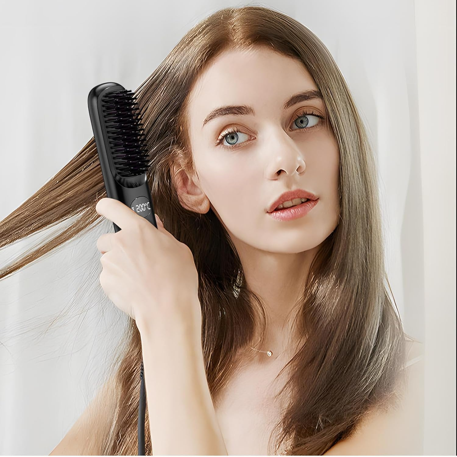 Cordless Hair Straighteners - Portable Hair Straightener Brush | USB Charging Hair Straightening Brush for Thick, Curly, Straight Hair | Hair Straightening Comb for Women(Black) - Purple image number 7