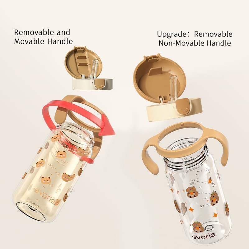 Evorie Tritan Spill Proof Toddler Straw Sippy Cup, 10 Oz for Baby and Toddlers 1-3 Years Old, No Spill Straw Water Bottle with Removable Handles, Ideal for School, Bpa-Free, Choco Car (New) image number 5