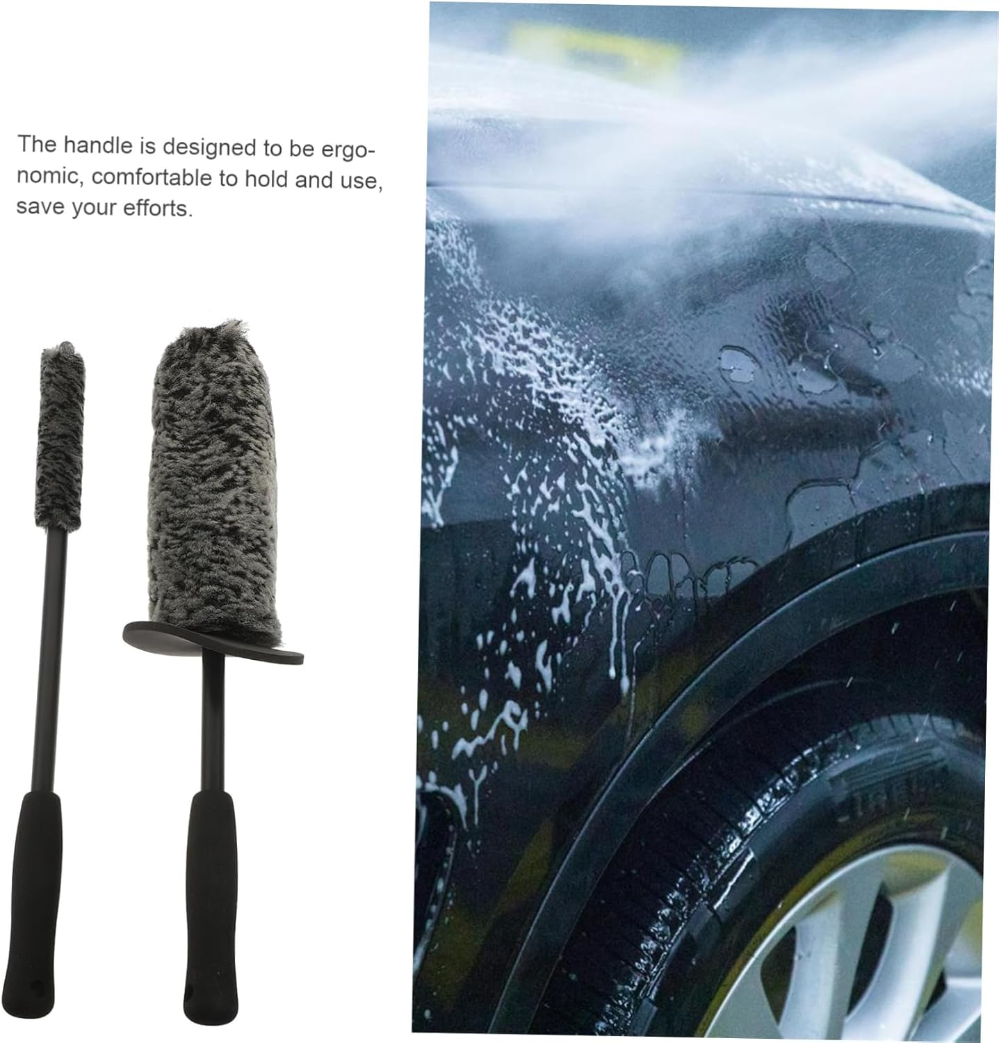 HAPINARY Car Wheel Cleaner Brush and Rim Cleaning Brush 2Pcs Set, Synthetic Fiber, Black-Grey, for Vehicle Detailing and Tire Cleaning, Automotive Wheel Care Tool for All-Season Use image number 2